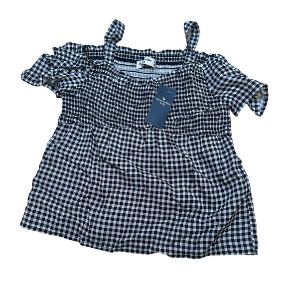 New Abercrombie Kids Gingham Print Top sz 9-10 Short Sleeve Shirt - Picture 1 of 4